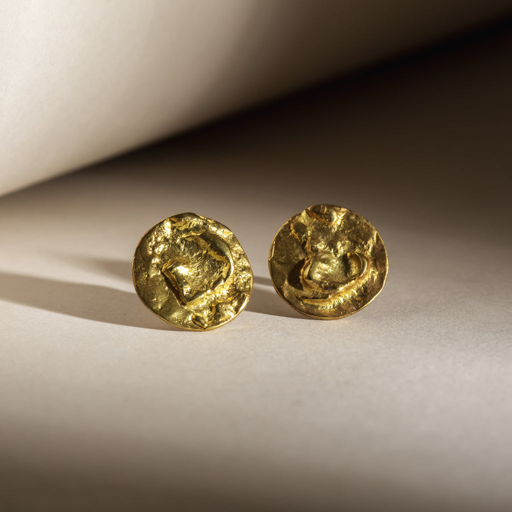Statement 18ct textured yellow gold moon earrings