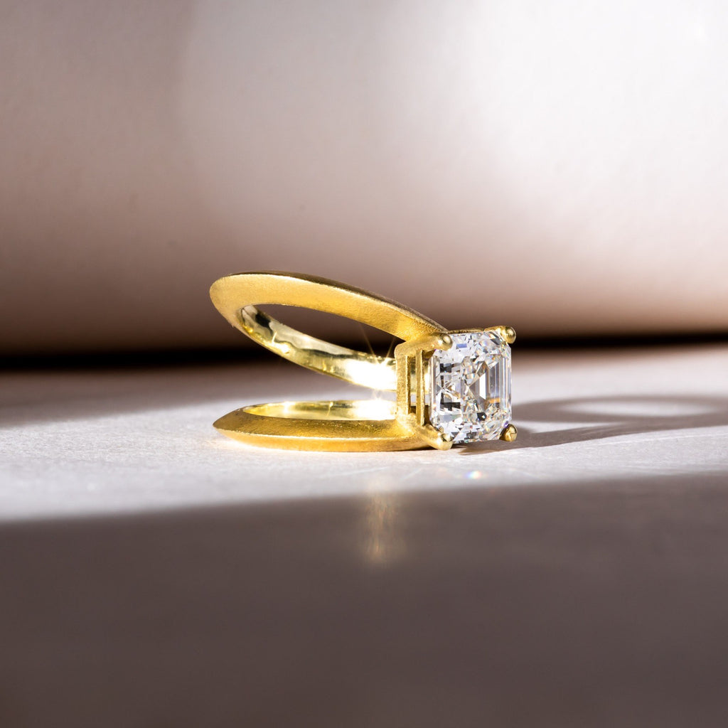 Asscher diamond yellow gold ring 