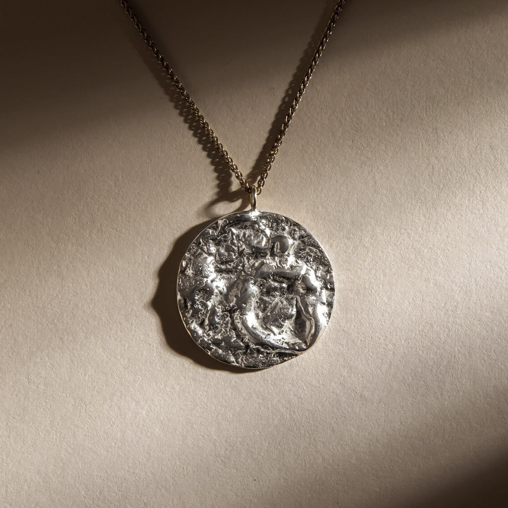 Large sterling silver moon necklace