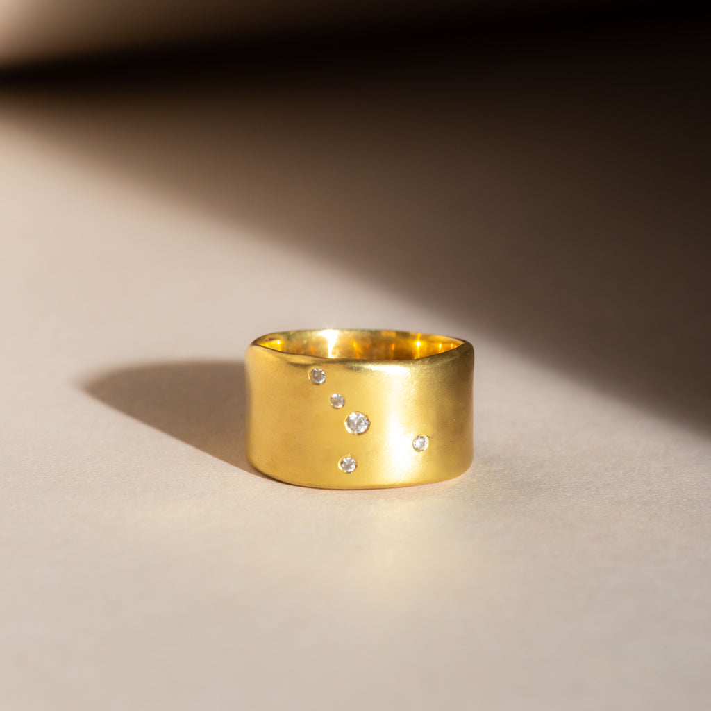 18ct yellow gold and diamond Cancer zodiac constellation ring