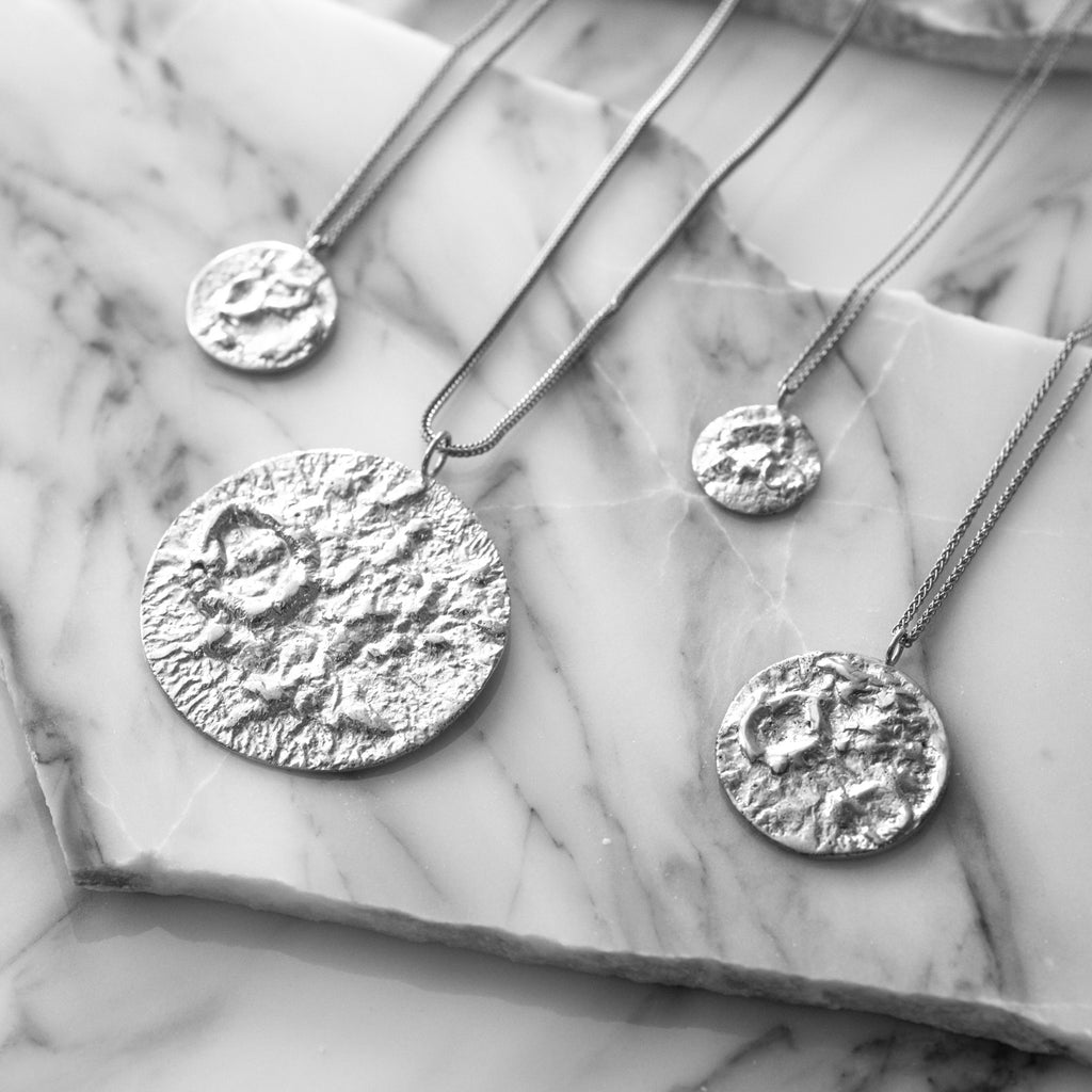 Recycled sterling silver moon pendant