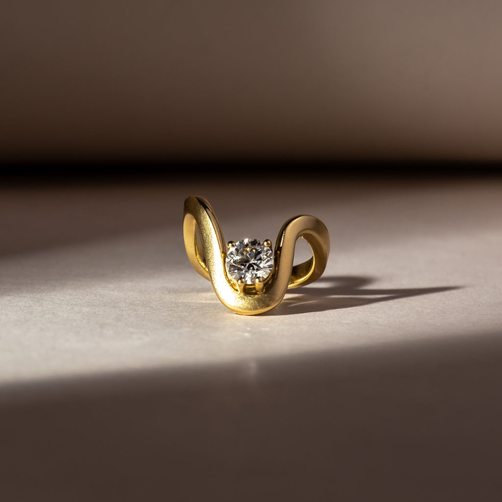Yellow gold wave diamond engagement ring