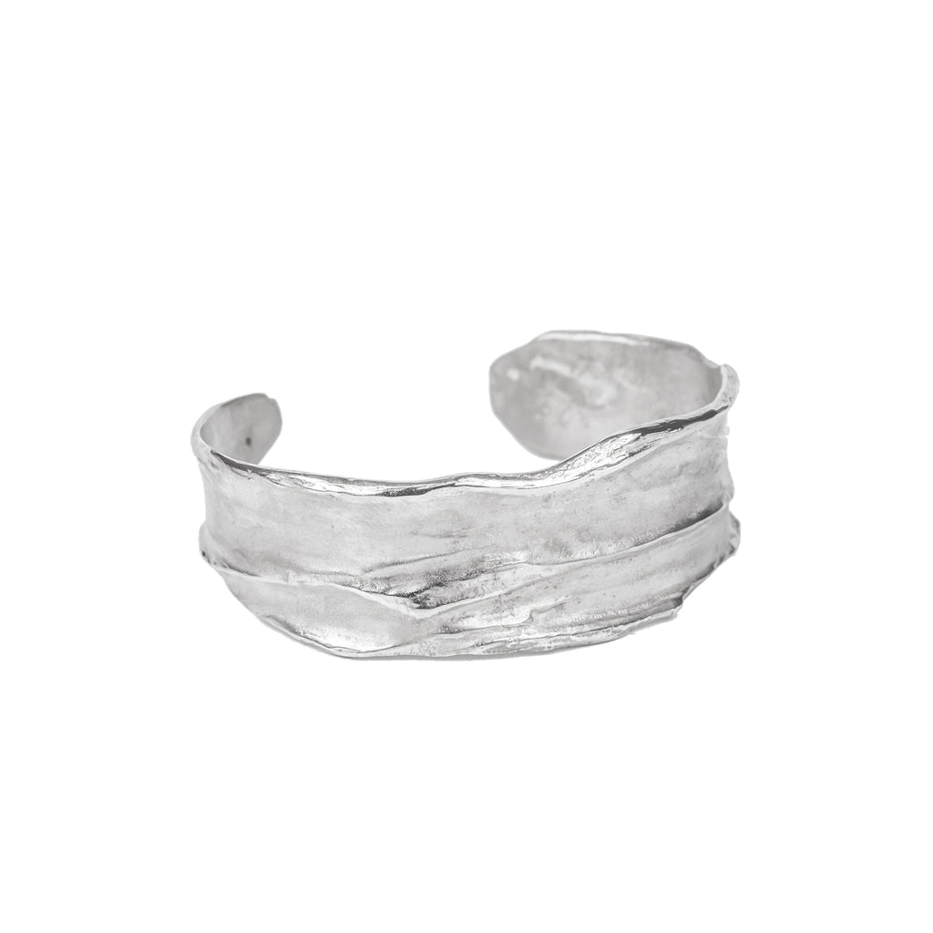 Recycled sterling silver textured cuff bangle 