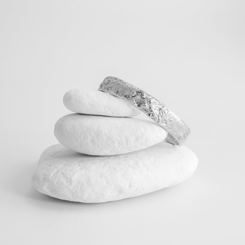 Textured chunky sterling silver bangle
